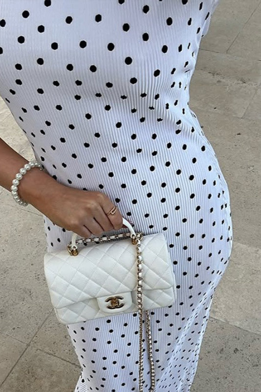 Elegant Polka Dot Round Neck Maxi Dress