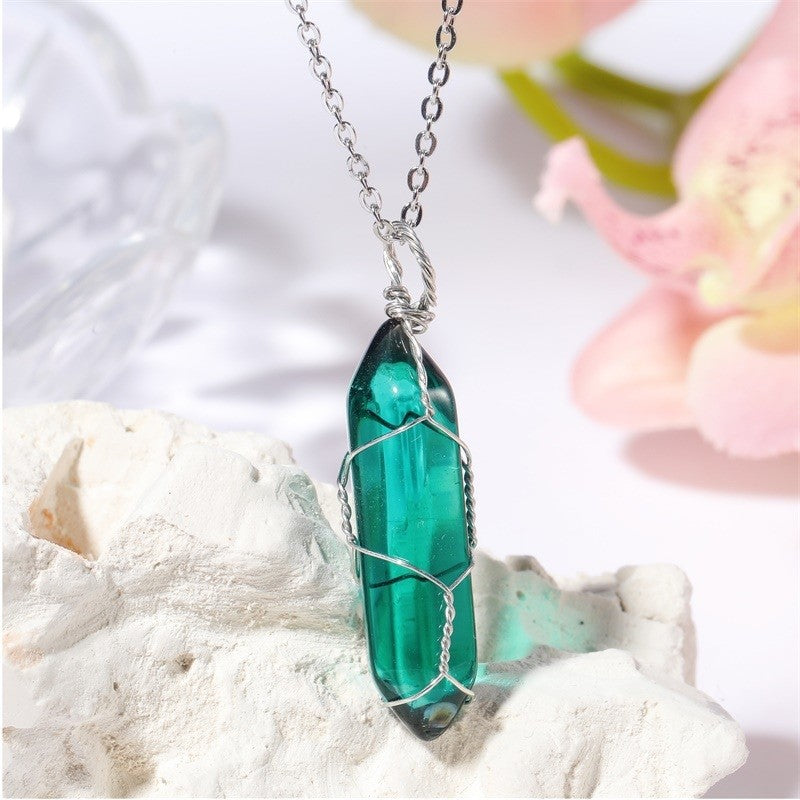 Copper Wire Hexagonal Prism Pendant Necklace