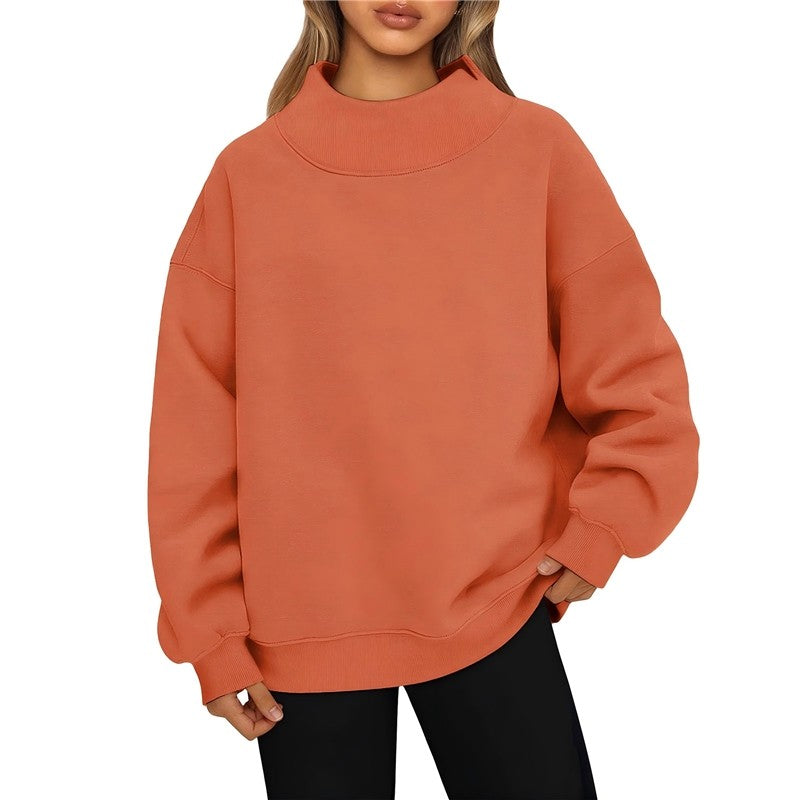 Solid Color High Neck Fleece/Non-Fleece Sweatshirt
