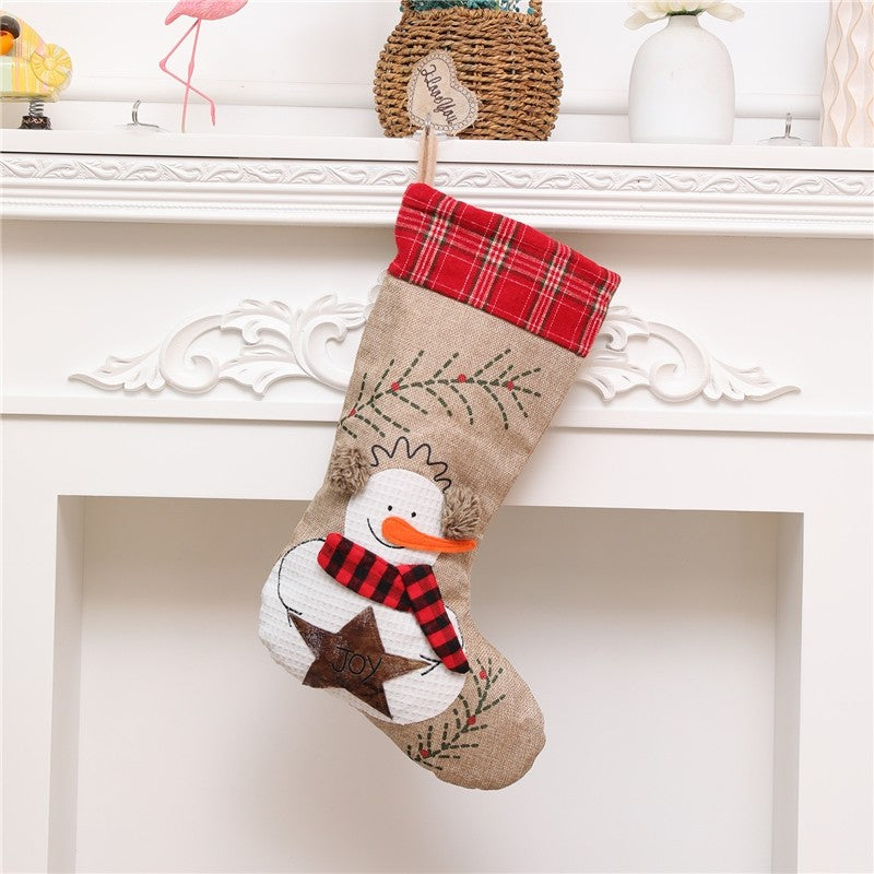 Large Embroidered Burlap Sock Gift Bag Christmas Decoration