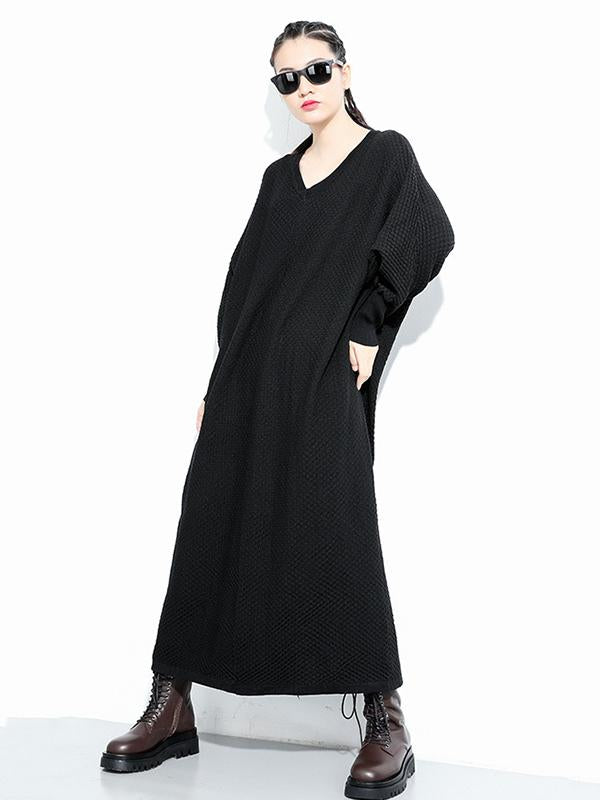 Meselling99 Original Solid V-Neck Sweater Dresses-Maxi Dress-Free Shipping at meselling99