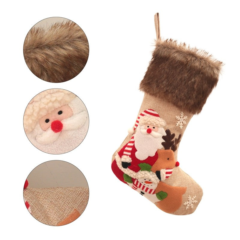 Linen Plush Snowman Santa Sock Gift Bag Christmas Decoration