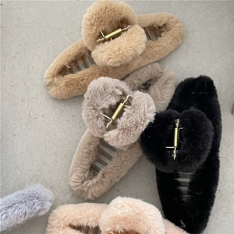 Solid Color Furry Hair Claw Clip