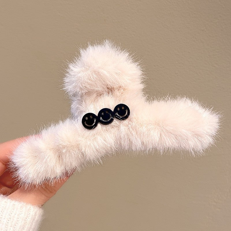 Smiley Faux Fur Hair Claw Clip