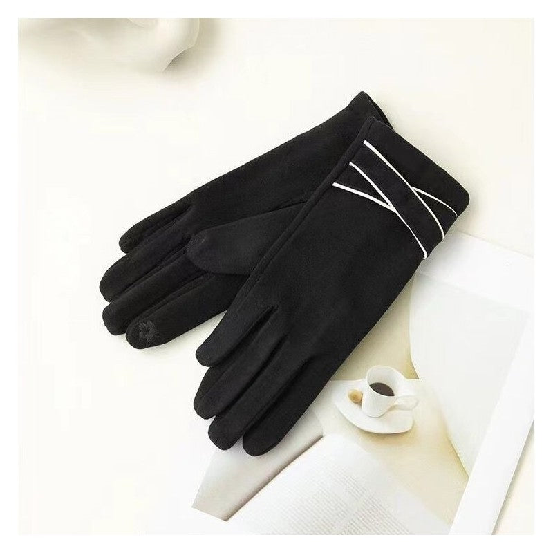 Ladies Cashmere Touchscreen Finger Embroidered Gloves