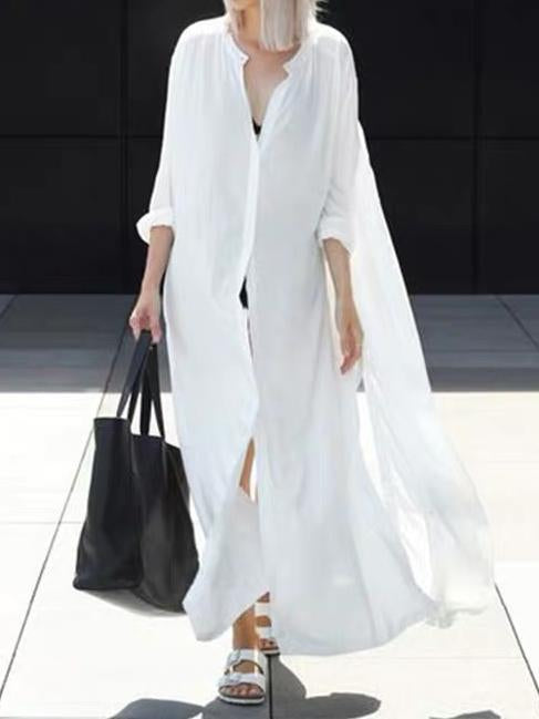 Meselling99 Original Solid Lapel Shirt Dress-Maxi Dress-Free Shipping at meselling99