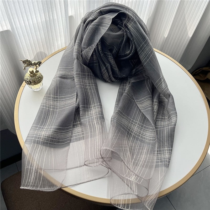 Fashion Plaid Scarf With Gold Trim