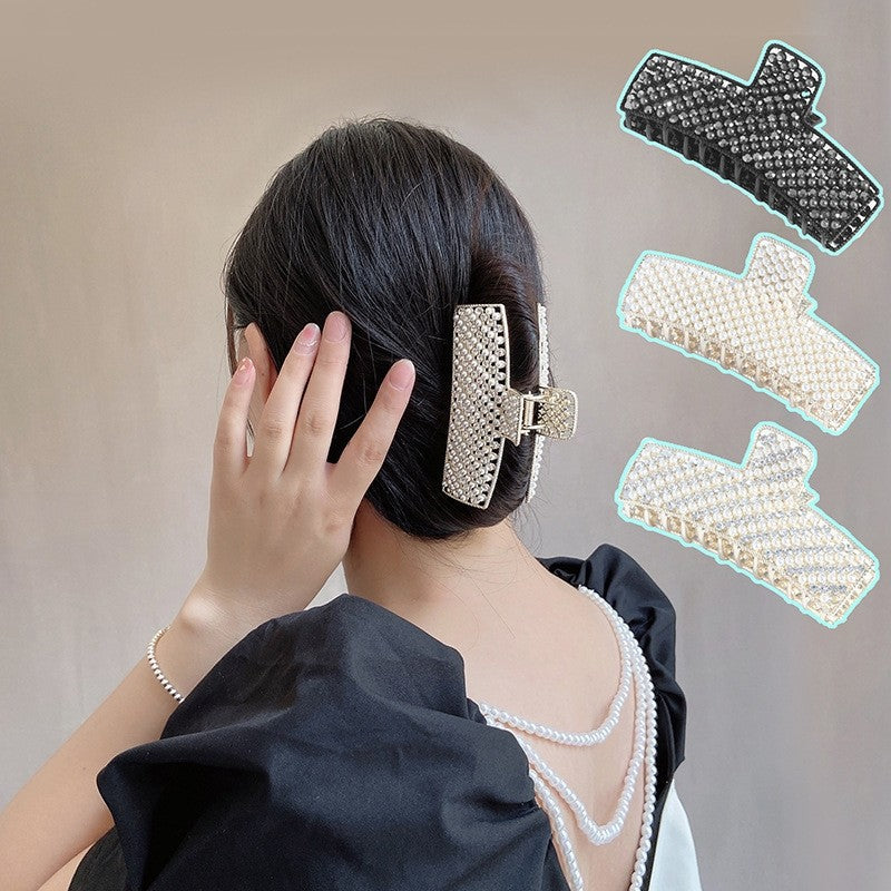 Metal Pearl Rhinestone Hair Claw Clip