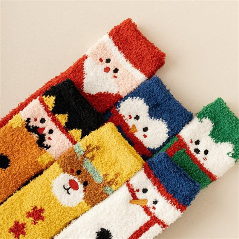 Christmas Cartoon Coral Fleece Terry Socks