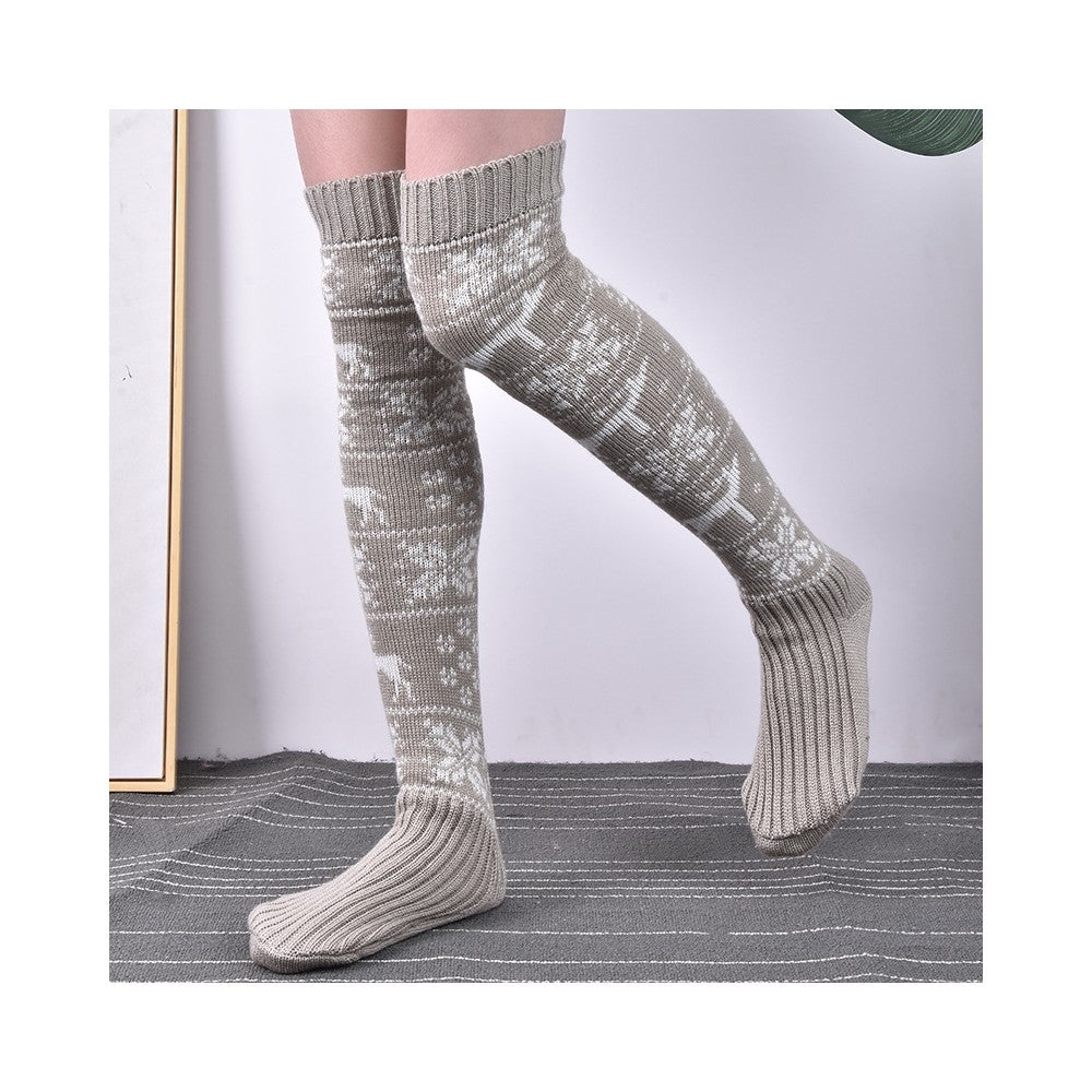 Knee Over Jacquard Knitted Warm Thickened Stockings Socks