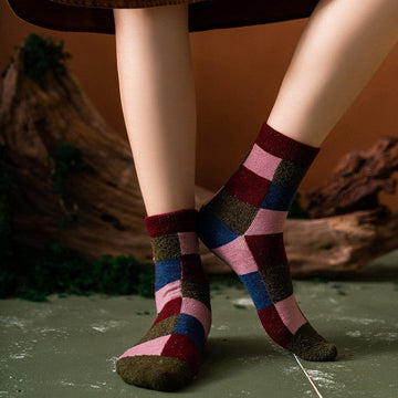 6 Pairs Mixed Color Plaid Winter Wool Adults Socks