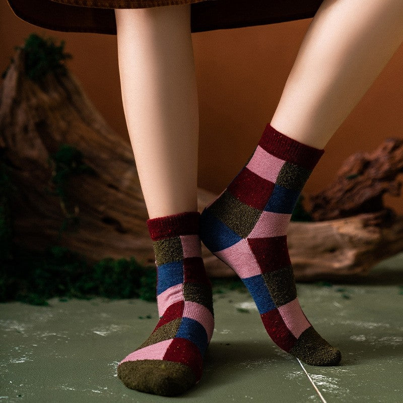 6 Pairs Mixed Color Plaid Winter Wool Adults Socks