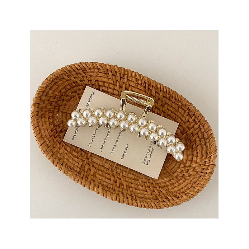 Pearl Rhinestone Metal Hair Claw Clip