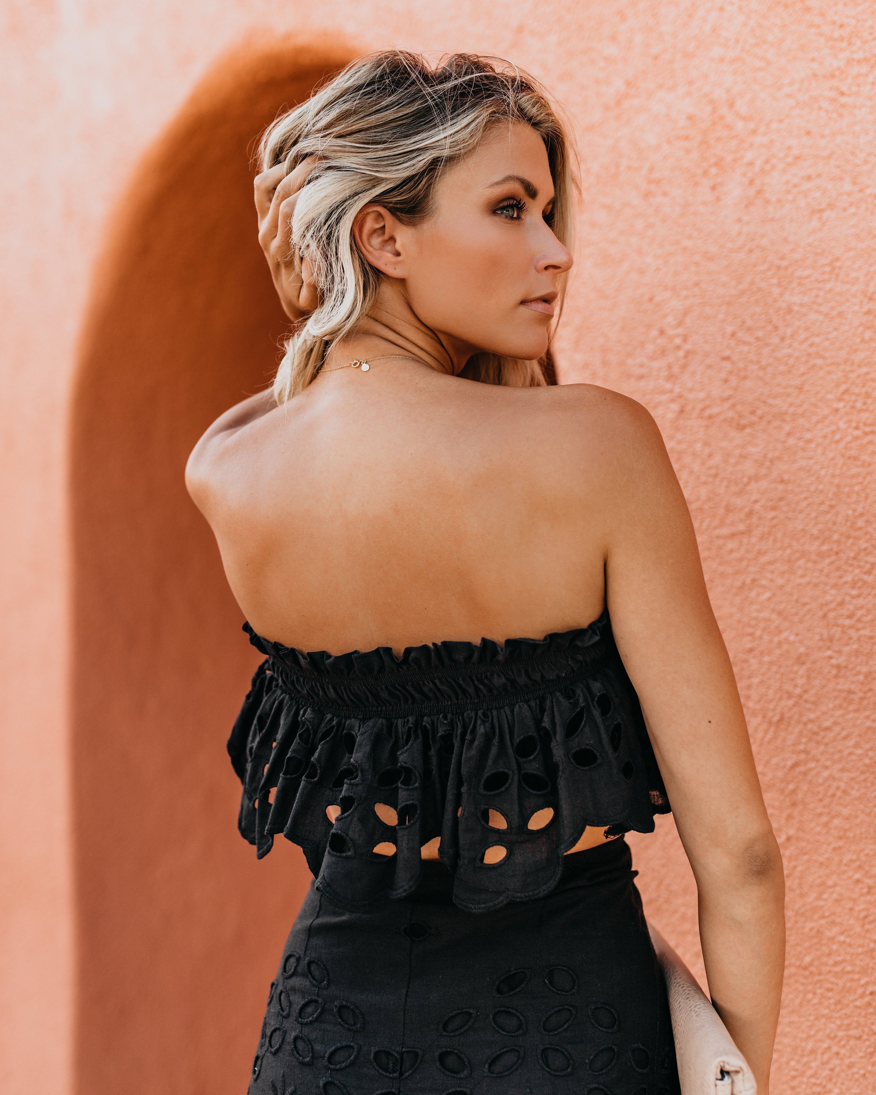 Flawless Cotton Eyelet Strapless Top - Black