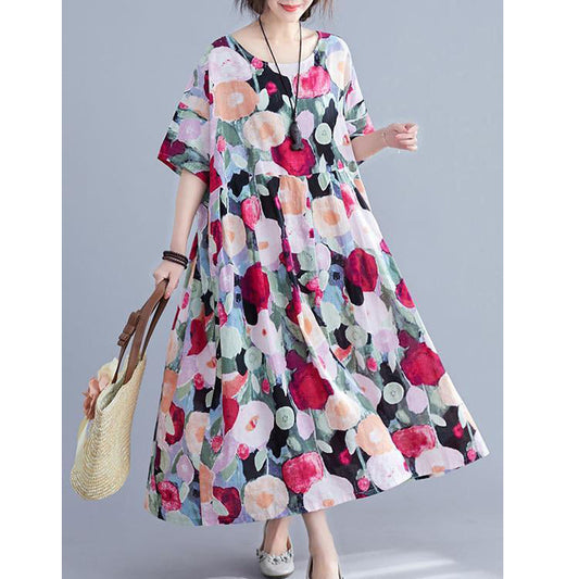 Cozy Floral Long dress half sleeve Cinched Maxi Summer Dresses-Summer Dress Long-One Size-The Same as Picture-Free Shipping at meselling99