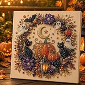 Halloween DIY Black Cat Moon Diamond Art Hanging Ornament Kit