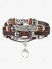 Men's Boho Multi-Layer Leather Bracelet with Feather
