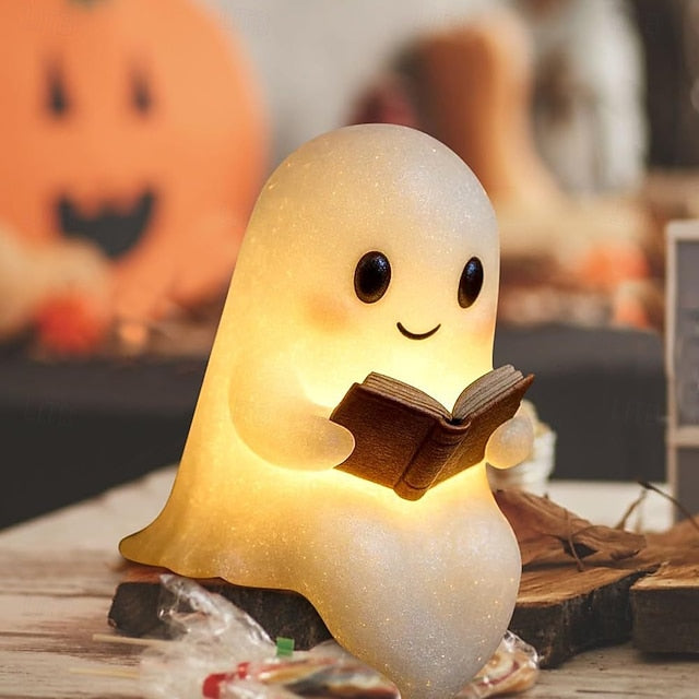 Halloween Cute Ghost Reading Book Lamp 15cm/6 inch Decoration Light Dining Table Bedroom Bookshelf Courtyard Desktop Cute Night Light