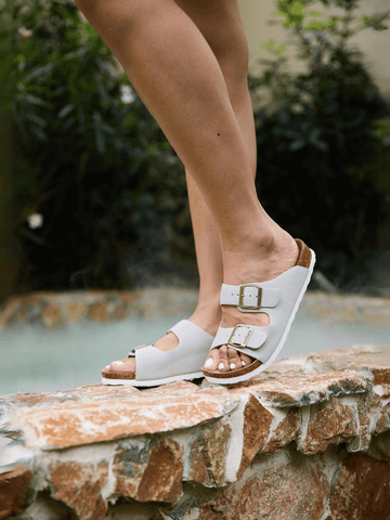 Double Strap Suede Footbed Sandal - Gray