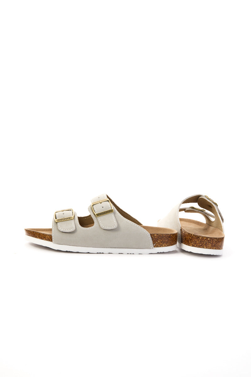 Double Strap Suede Footbed Sandal - Gray