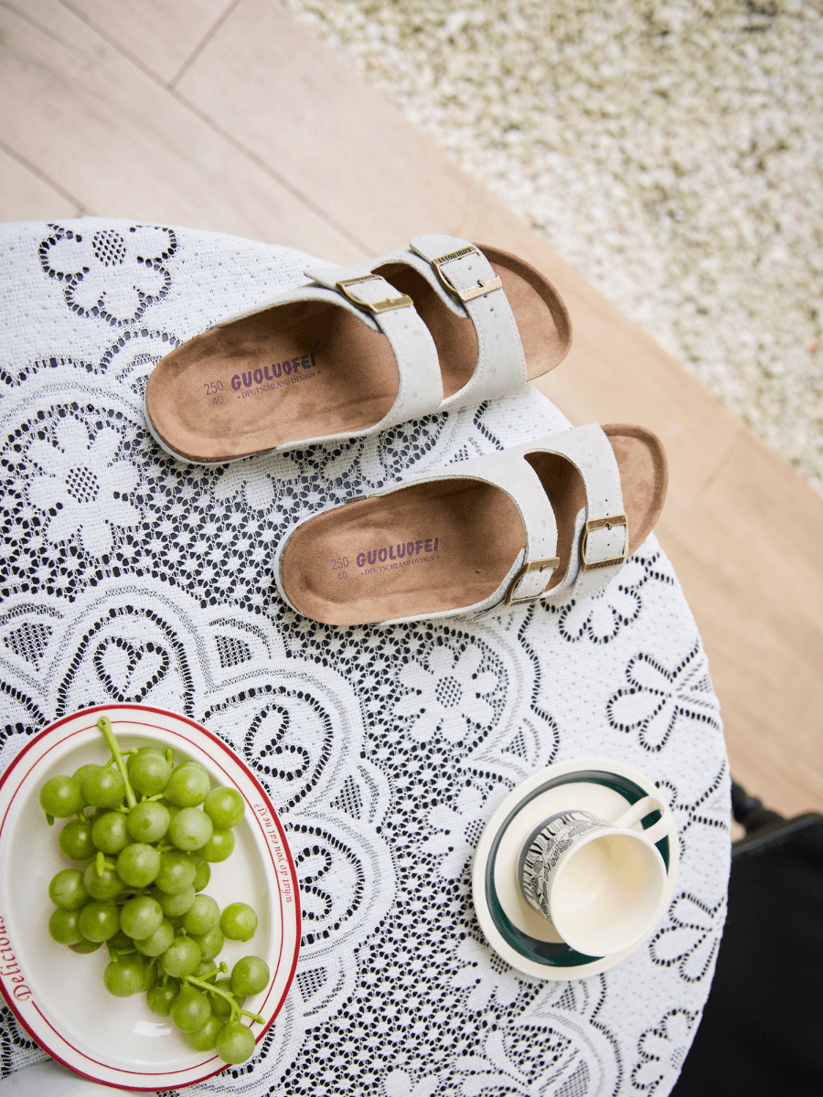 Double Strap Suede Footbed Sandal - Gray