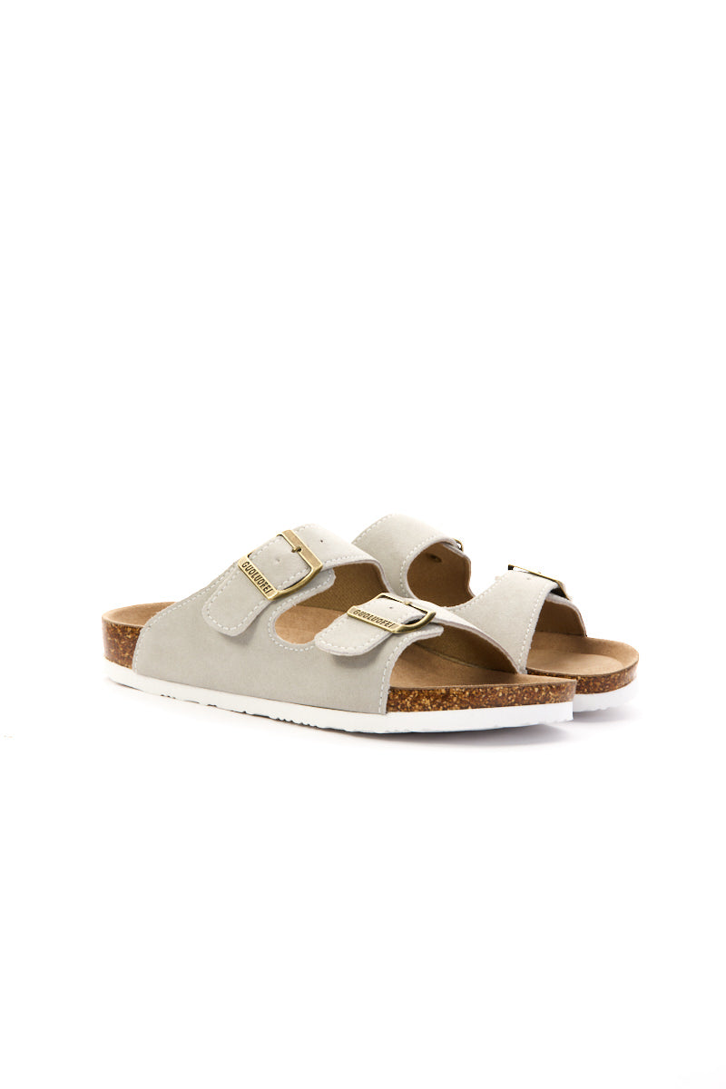 Double Strap Suede Footbed Sandal - Gray