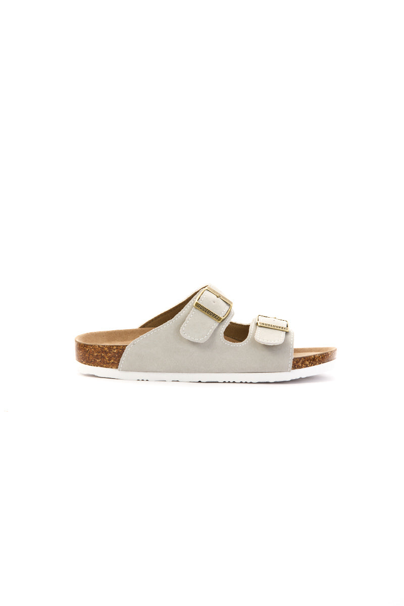 Double Strap Suede Footbed Sandal - Gray