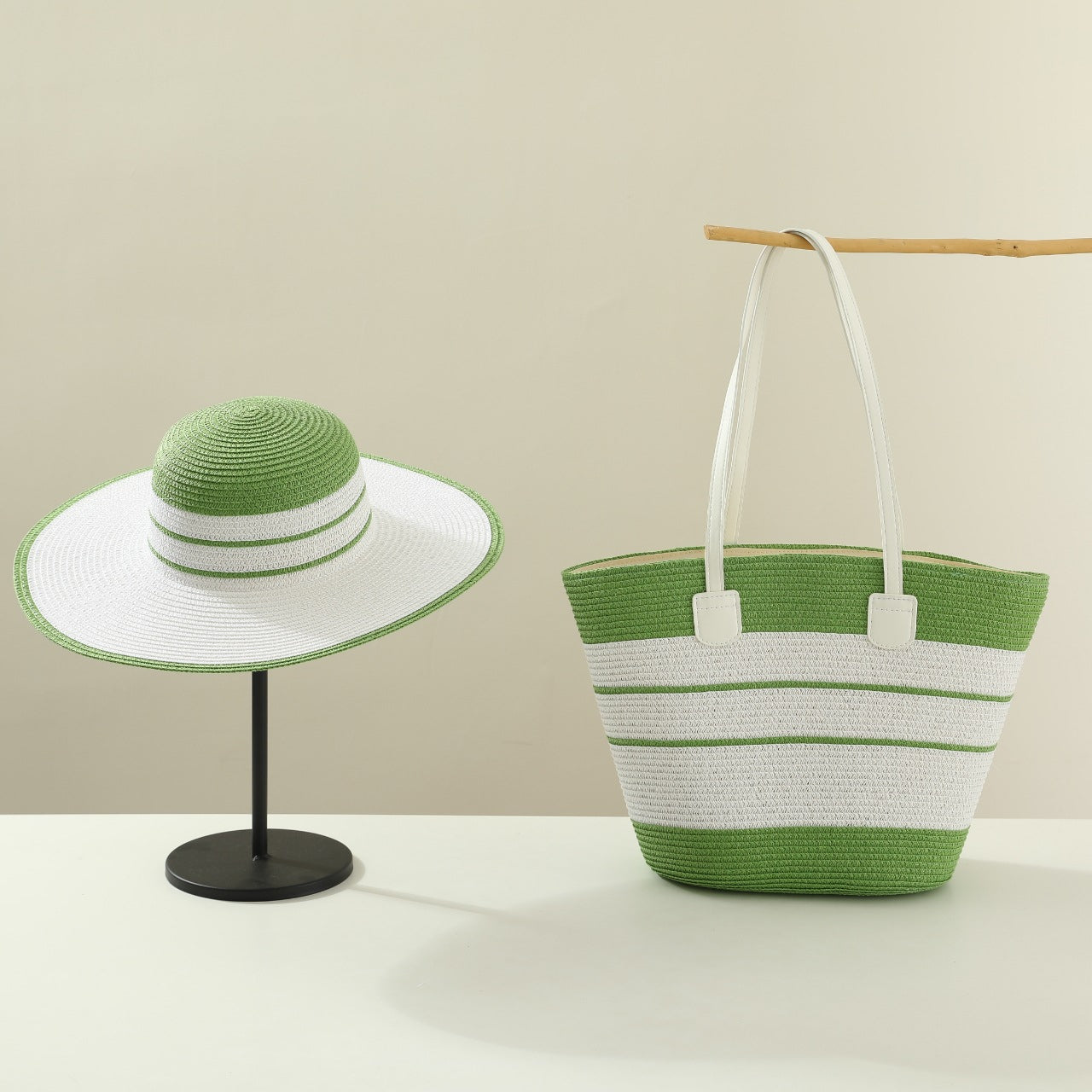 Handmade Designer Beach Straw Hat and Bag Set for Women