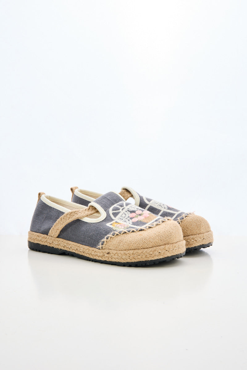 Kelilah Embroidered Linen Loafer - Grey