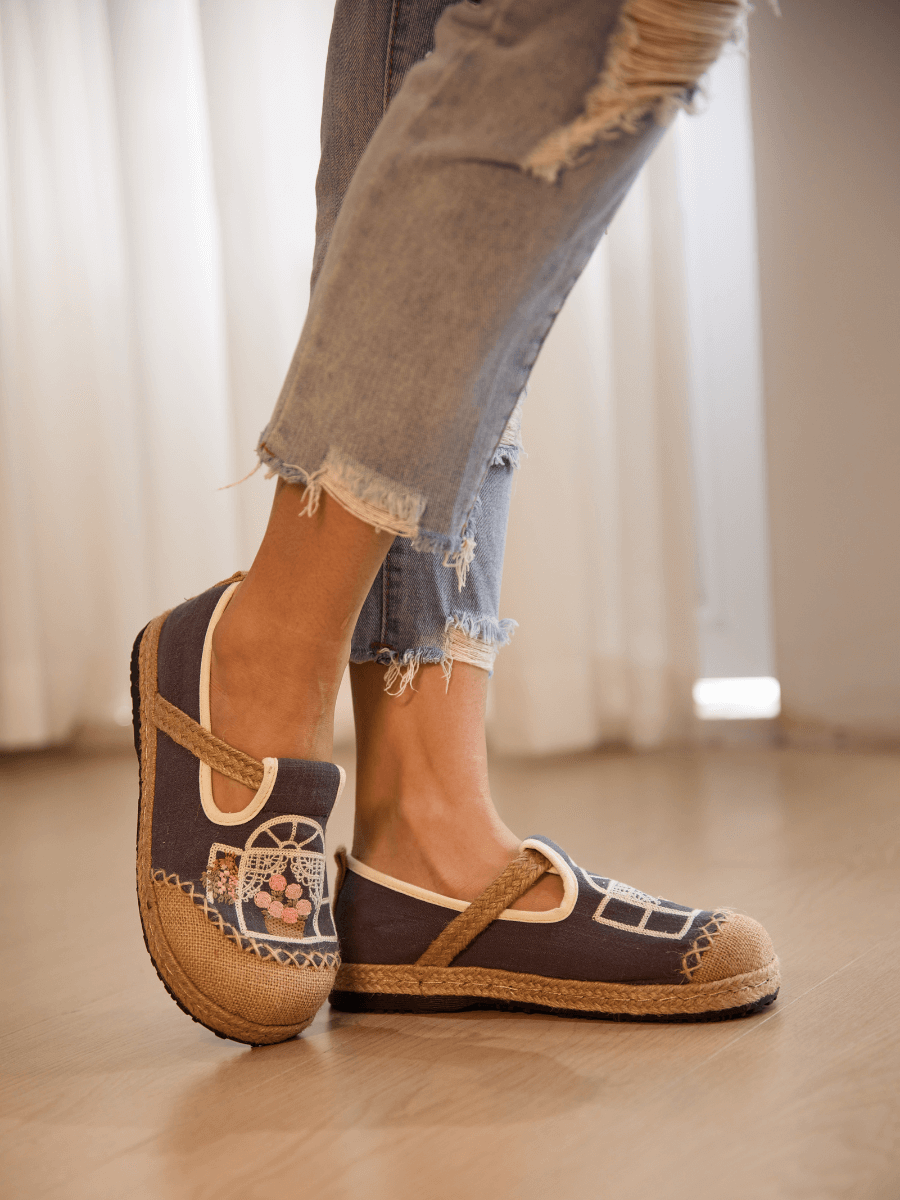 Kelilah Embroidered Linen Loafer - Grey