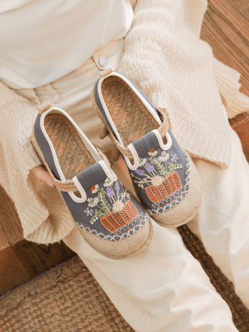 Kahului Embroidered Linen Espadrilles - Grey