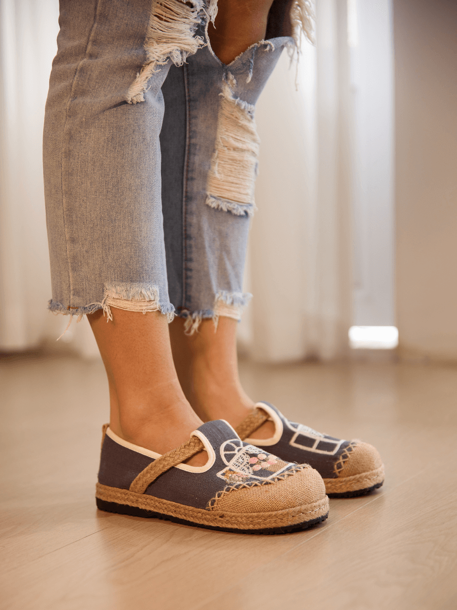 Kelilah Embroidered Linen Loafer - Grey