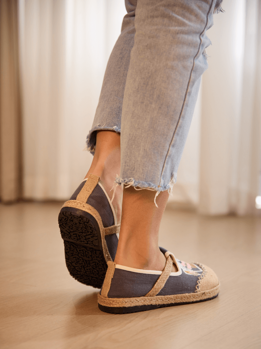 Kelilah Embroidered Linen Loafer - Grey