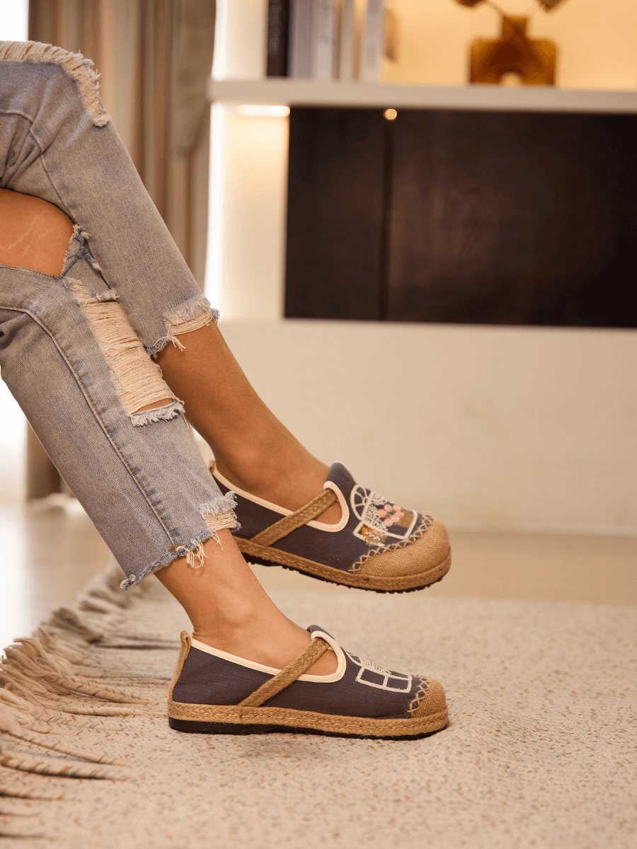 Kelilah Embroidered Linen Loafer - Grey