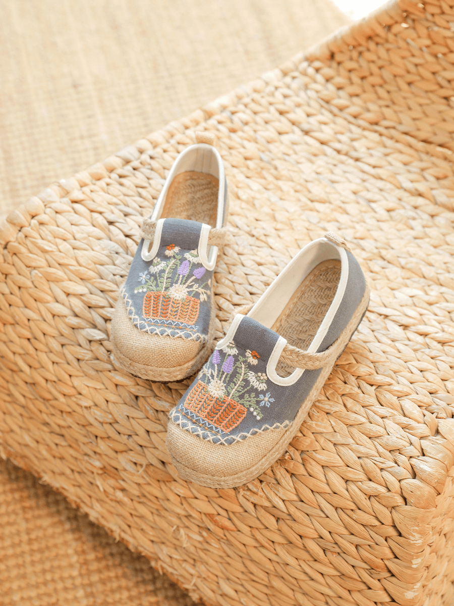 Kahului Embroidered Linen Espadrilles - Grey