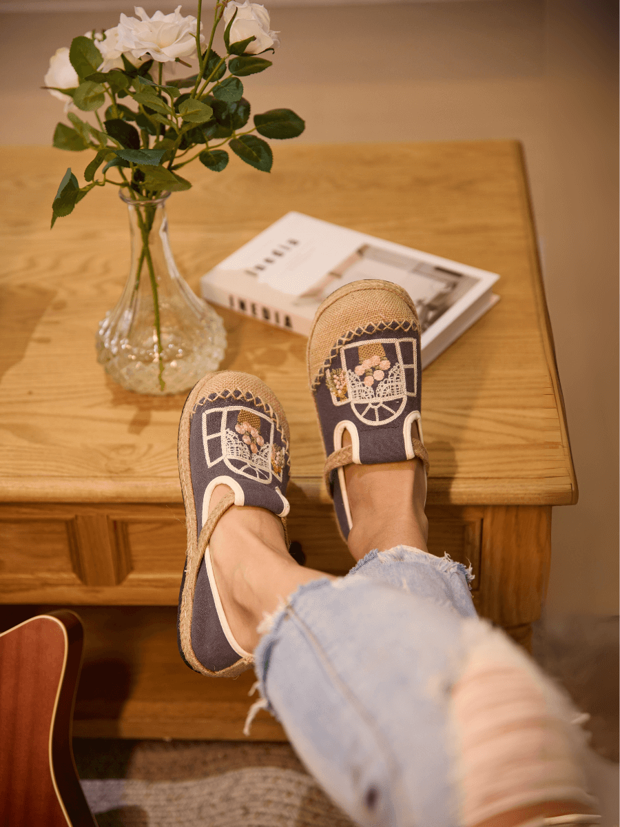 Kelilah Embroidered Linen Loafer - Grey