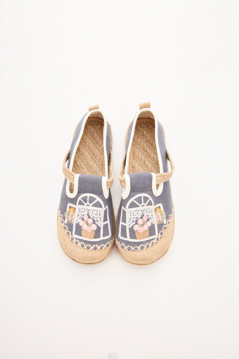 Kelilah Embroidered Linen Loafer - Grey