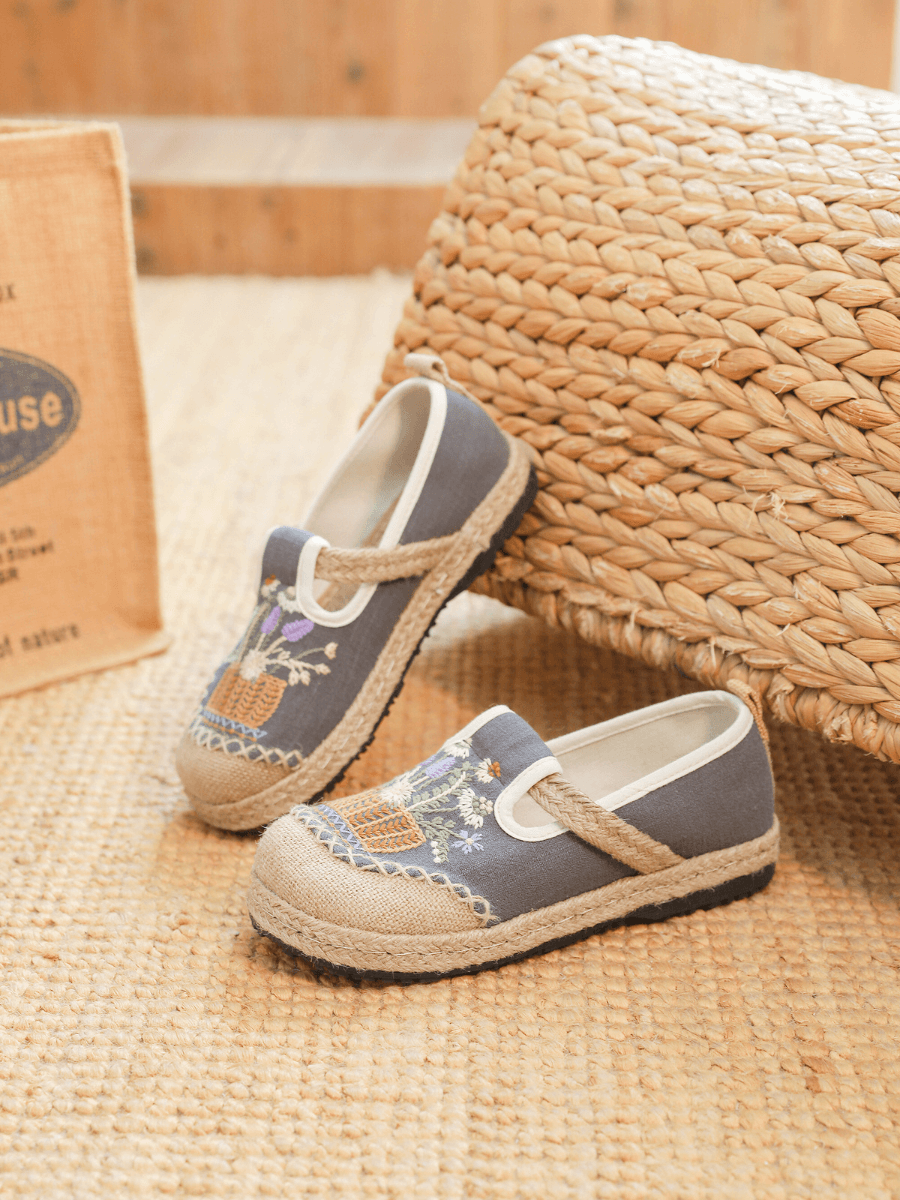 Kahului Embroidered Linen Espadrilles - Grey
