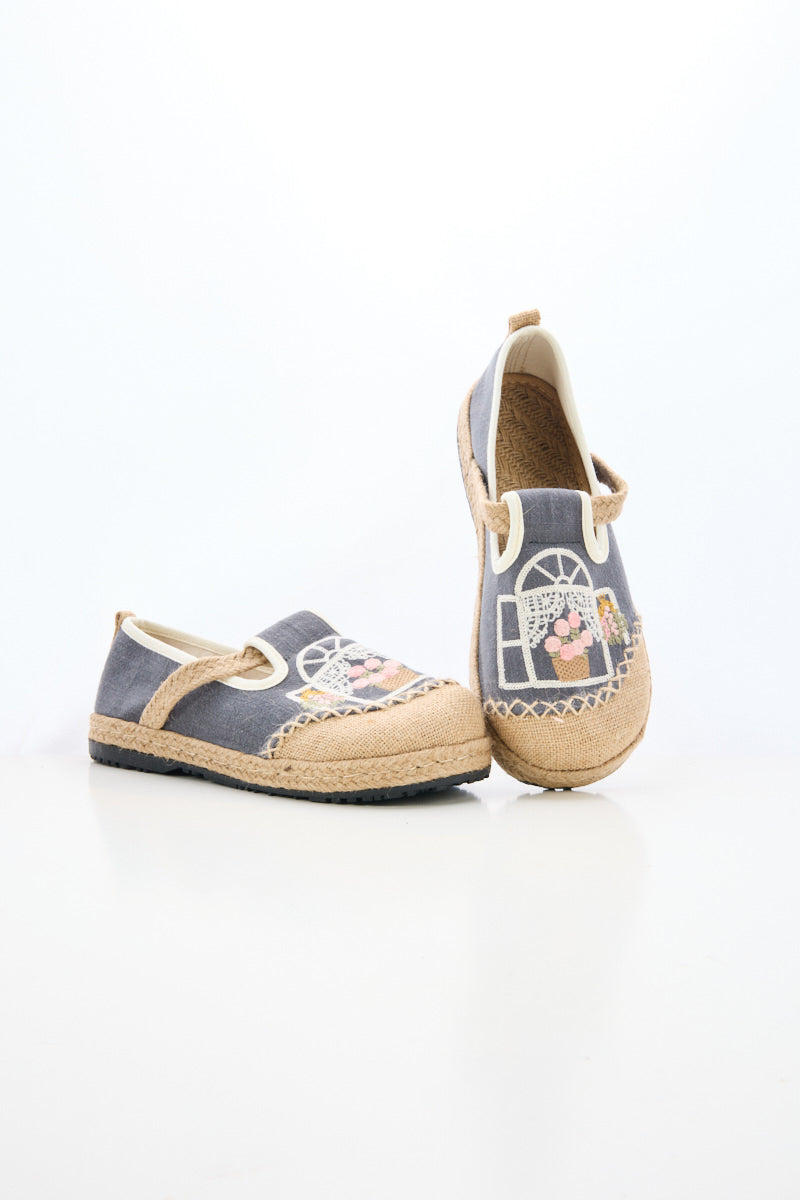 Kelilah Embroidered Linen Loafer - Grey