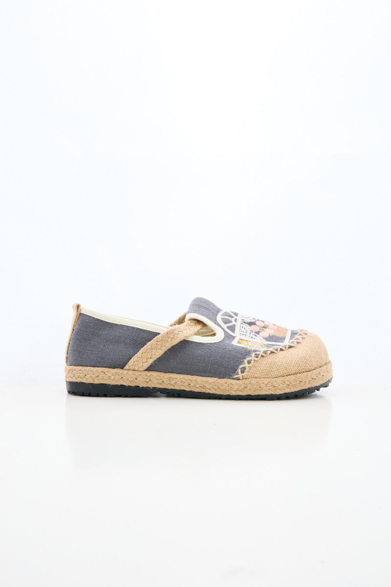Kelilah Embroidered Linen Loafer - Grey