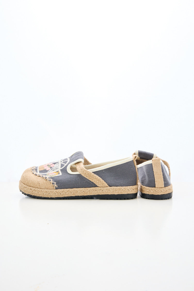 Kelilah Embroidered Linen Loafer - Grey