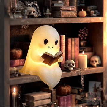 Halloween Cute Ghost Reading Book Lamp 15cm/6 inch Decoration Light Dining Table Bedroom Bookshelf Courtyard Desktop Cute Night Light