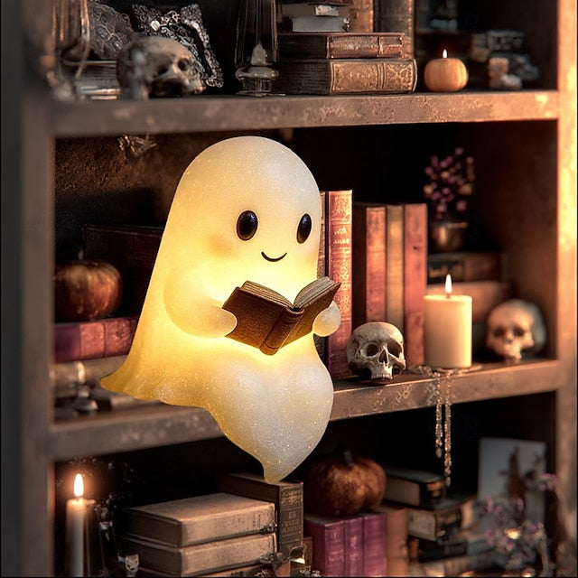 Halloween Cute Ghost Reading Book Lamp 15cm/6 inch Decoration Light Dining Table Bedroom Bookshelf Courtyard Desktop Cute Night Light