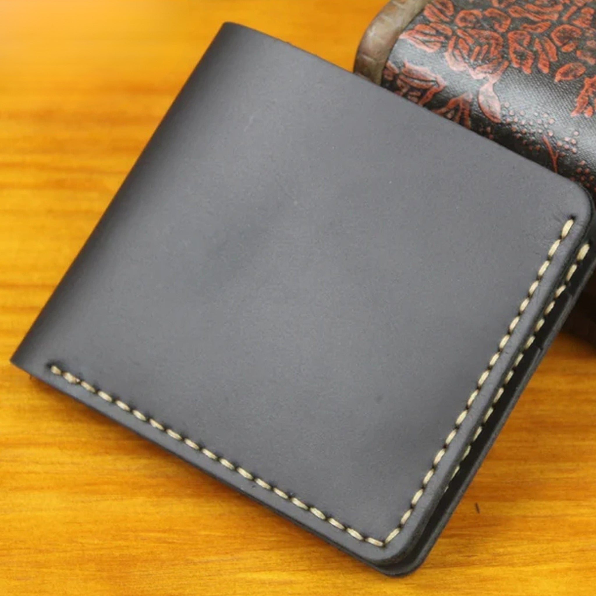 Vintage Crazy Horse Leather Short Wallet - Handmade Money Clip Purse