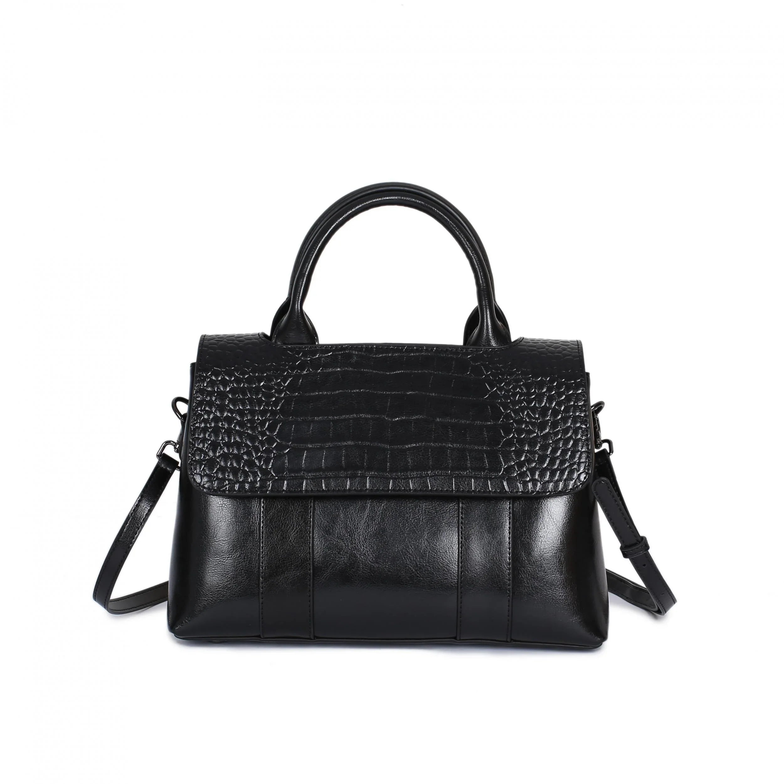 Women's Crossbody Shoulder Bag - Crocodile Pattern Sandwich Zipper Bag