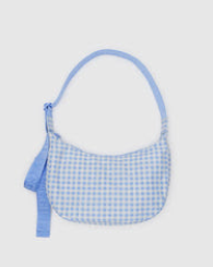 Medium Nylon Crescent Bag - Light Blue Gingham