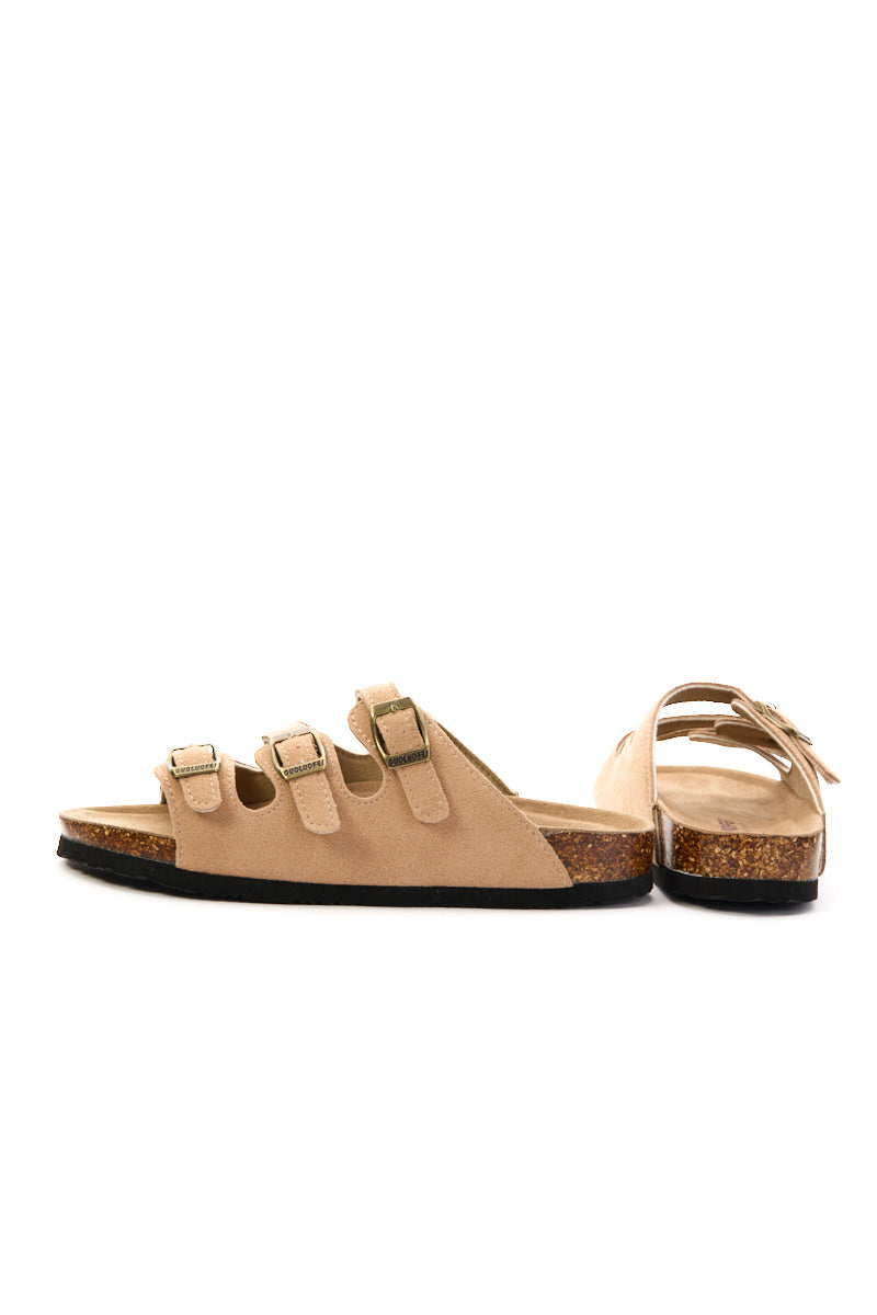 Signature Tri Strap Suede Footbed Sandal - Khaki