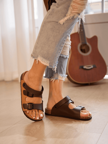 Double Strap Slingback Footbed Sandal - Tan