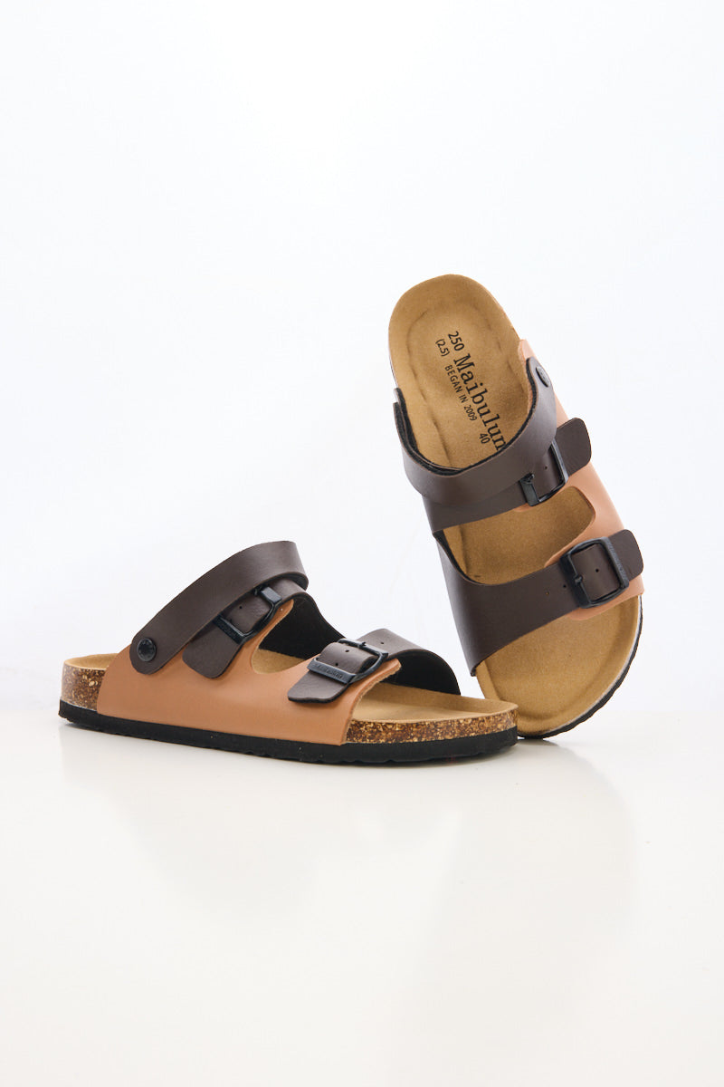 Double Strap Slingback Footbed Sandal - Tan
