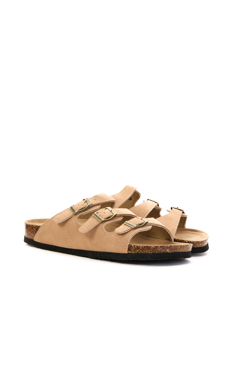Signature Tri Strap Suede Footbed Sandal - Khaki